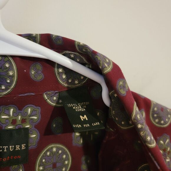 Structure Mens Button Up Shirt Size Medium M Red Mandala Goth Vamp - Picture 6 of 7